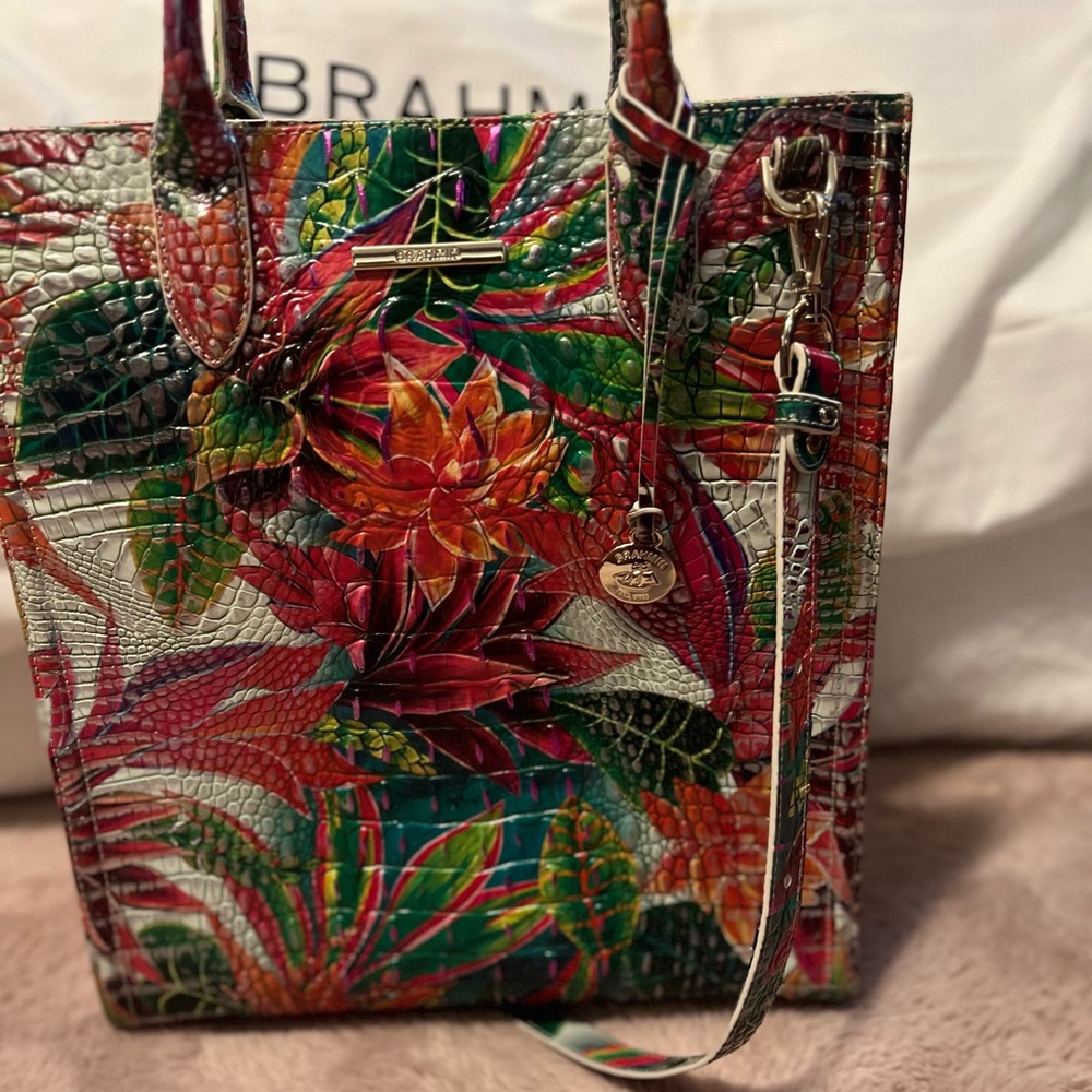 Gently used Brahmin Monique Tropical Utopia Leather Tote. Reasonable offers!
